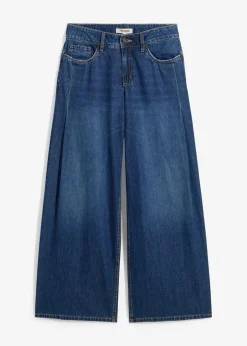 bonprix Jeans|Kurzgrößen^Wide-Leg-Jeans Mid Waist blau denim used