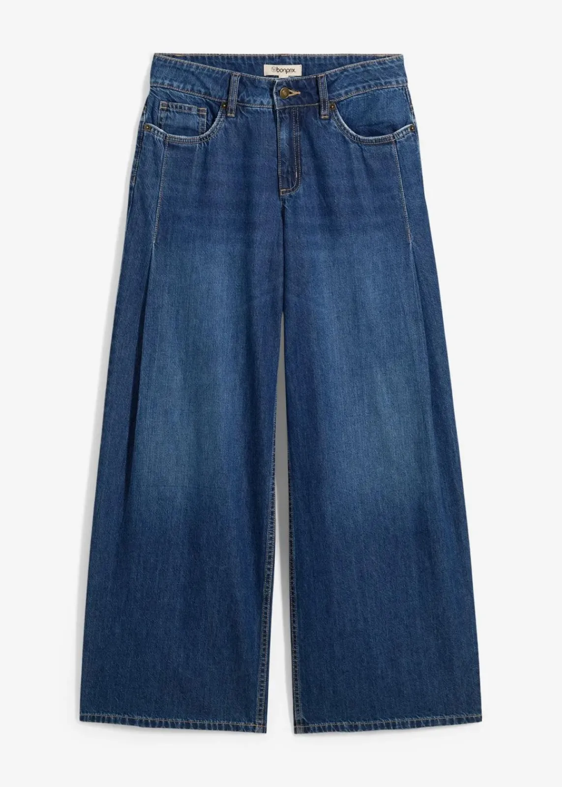 bonprix Jeans|Kurzgrößen^Wide-Leg-Jeans Mid Waist blau denim used
