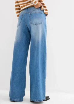 bonprix Jeans|Kurzgrößen^Wide-Leg-Jeans Mid Waist mittelblau denim used