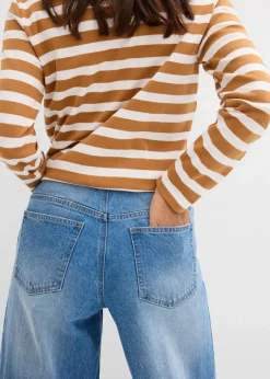 bonprix Jeans|Kurzgrößen^Wide-Leg-Jeans Mid Waist mittelblau denim used