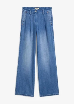 bonprix Jeans|Kurzgrößen^Wide-Leg-Jeans, Mid Waist hellblau denim used