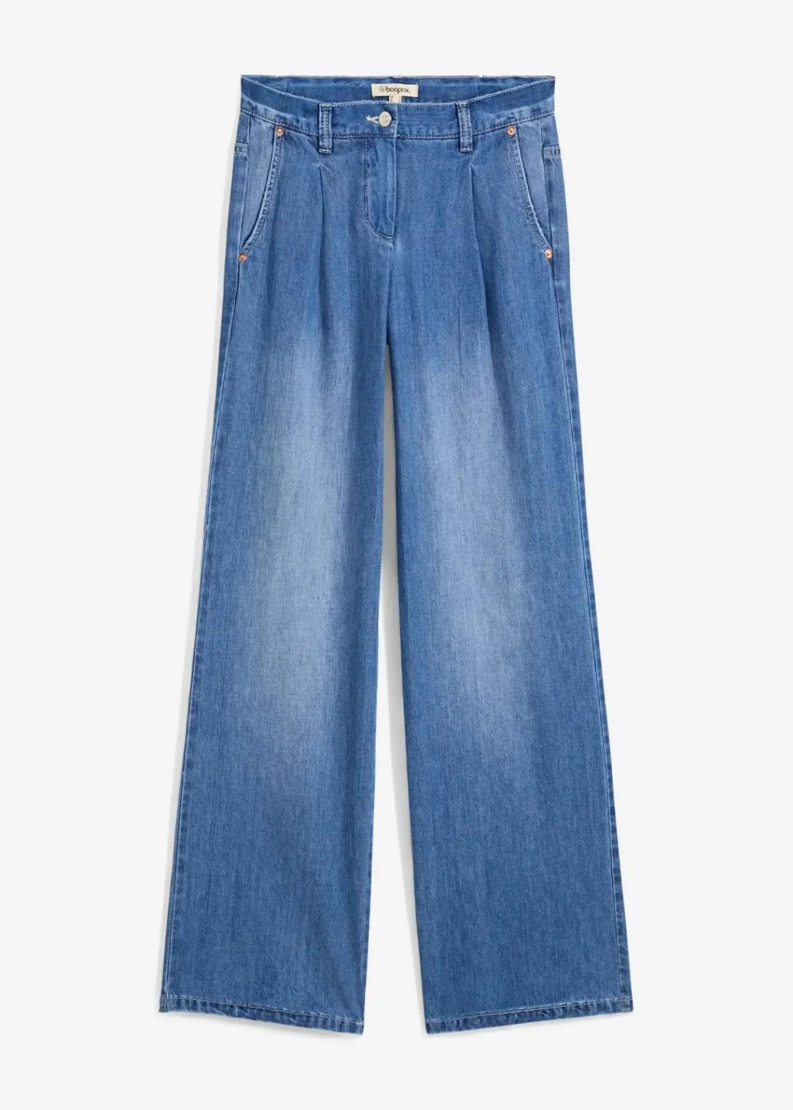 bonprix Jeans|Kurzgrößen^Wide-Leg-Jeans, Mid Waist hellblau denim used