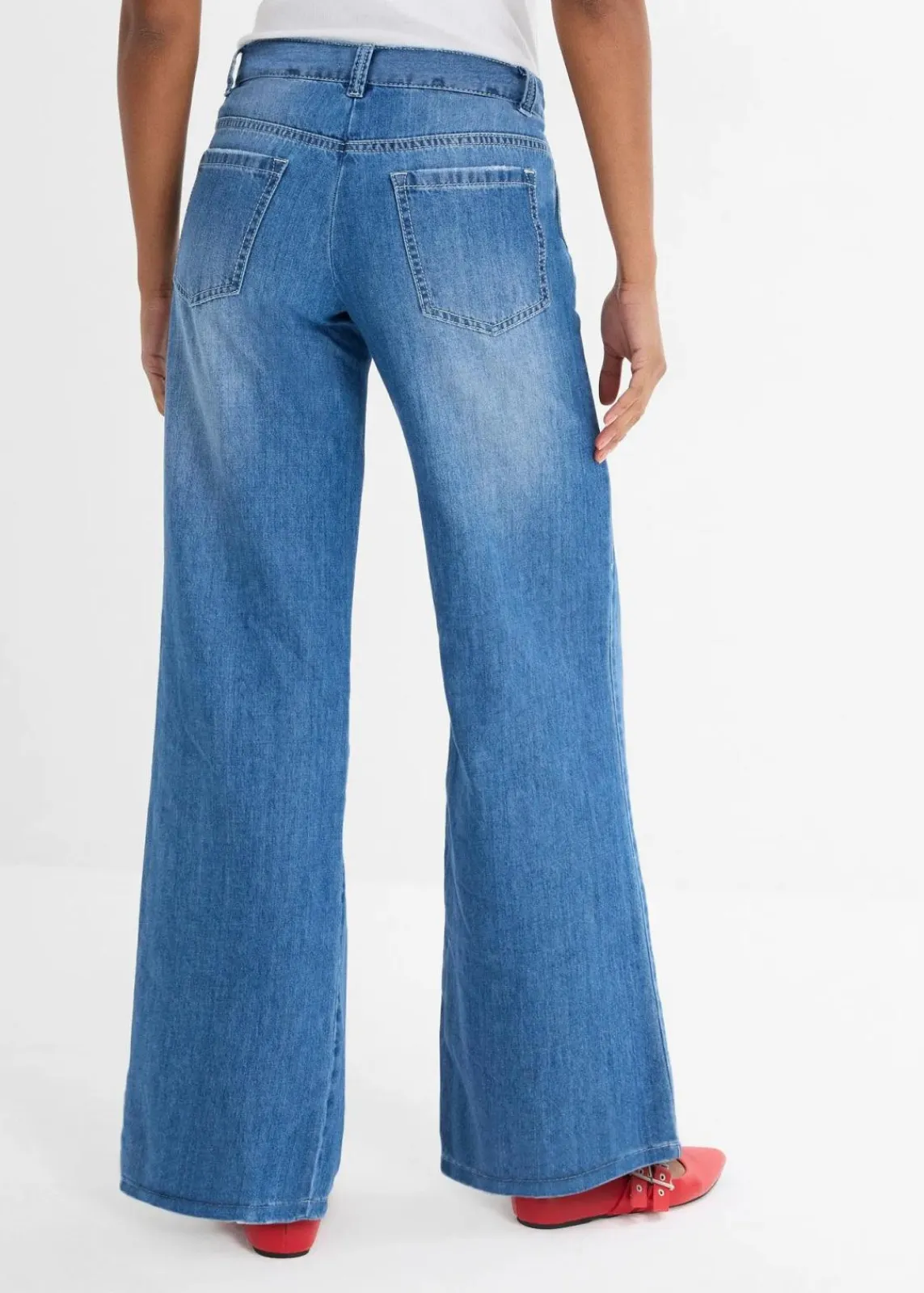 bonprix Jeans|Kurzgrößen^Wide-Leg-Jeans, Mid Waist hellblau denim used