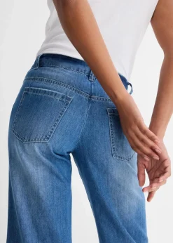 bonprix Jeans|Kurzgrößen^Wide-Leg-Jeans, Mid Waist hellblau denim used