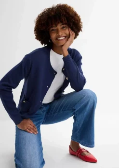 bonprix Jeans|Kurzgrößen^Wide-Leg-Jeans, Mid Waist hellblau denim used