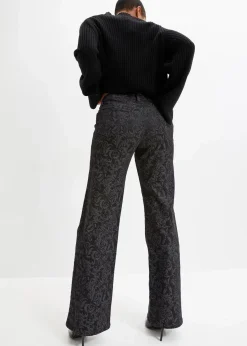bonprix Bekleidung·Shirts & Tops|Jeans^Wide-Leg-Jeans, Mid Waist mit Glanzmuster schwarz denim