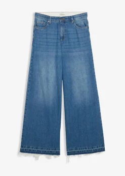 bonprix Jeans|Kurzgrößen^Wide-Leg-Jeans Mid Waist, Bequembund blau denim used