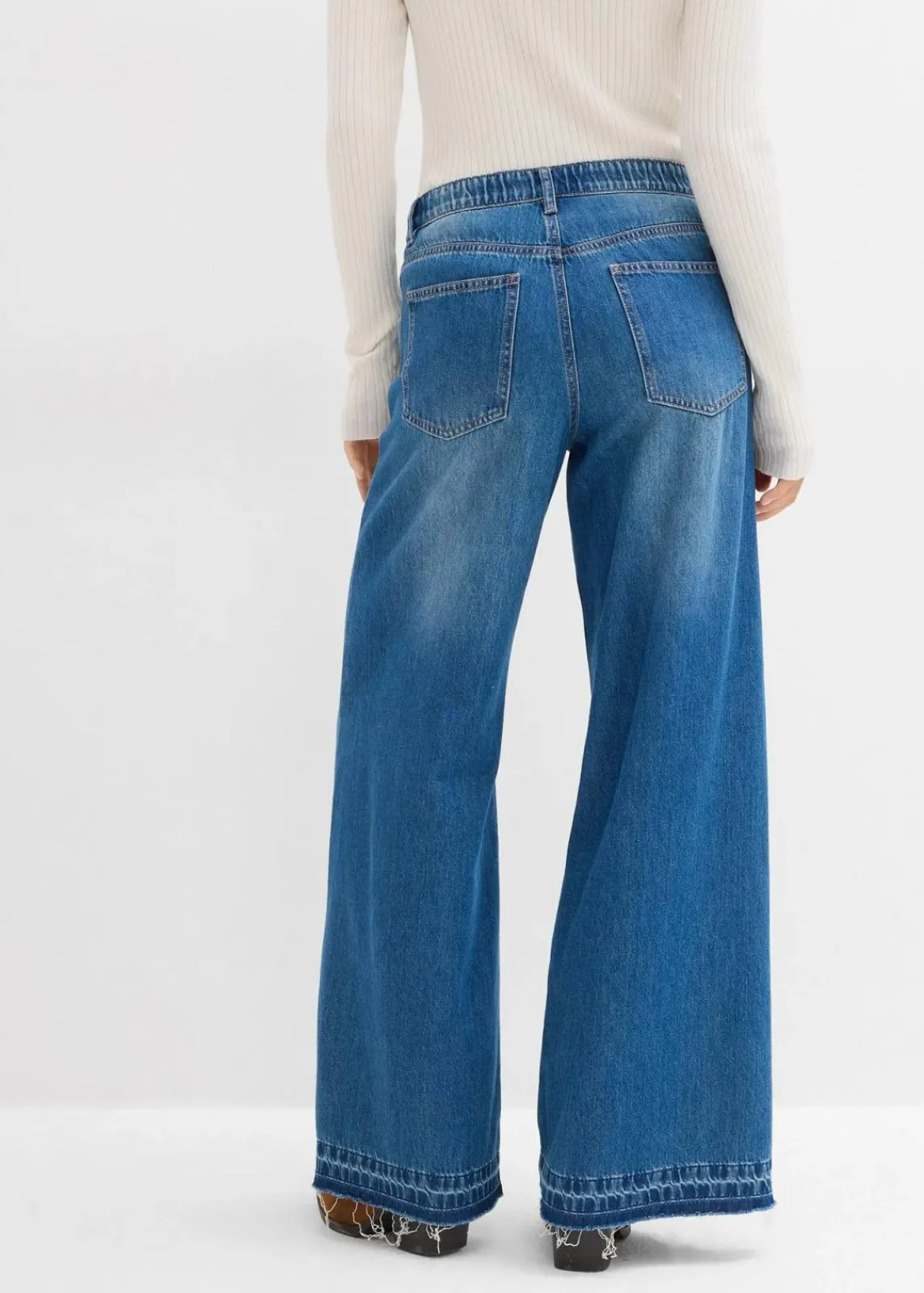 bonprix Jeans|Kurzgrößen^Wide-Leg-Jeans Mid Waist, Bequembund blau denim used