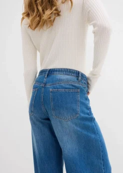 bonprix Jeans|Kurzgrößen^Wide-Leg-Jeans Mid Waist, Bequembund blau denim used