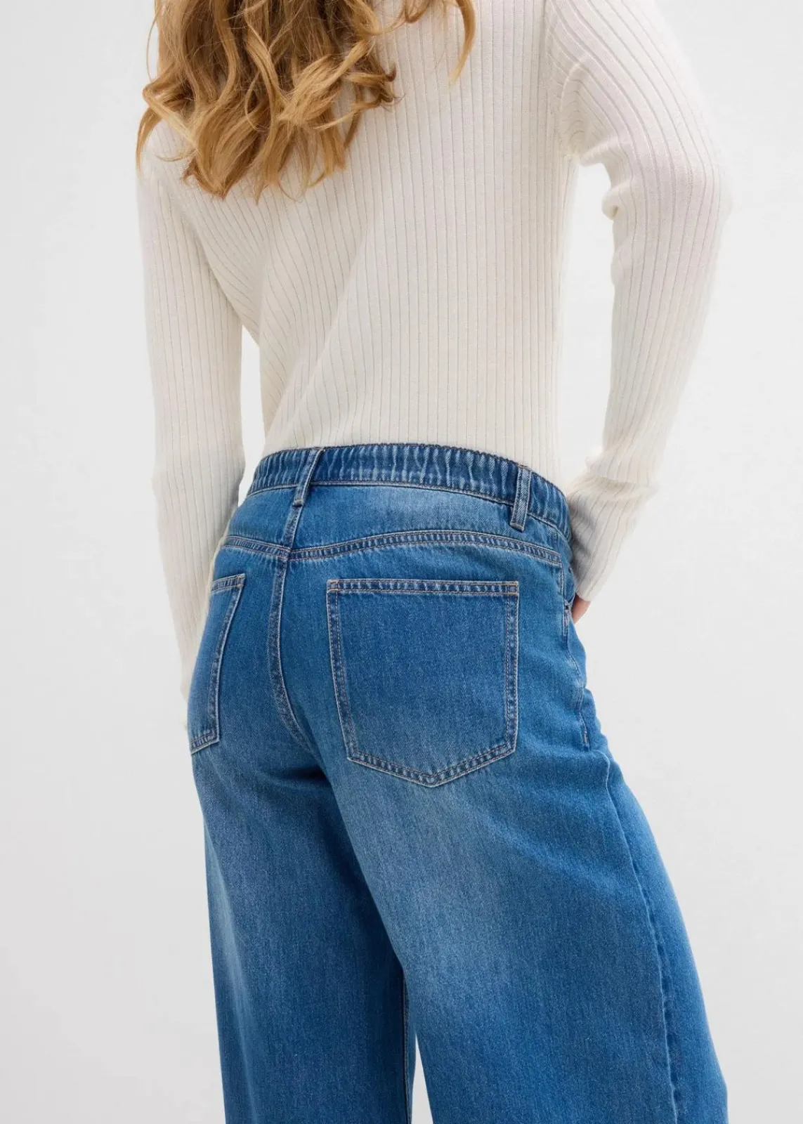 bonprix Jeans|Kurzgrößen^Wide-Leg-Jeans Mid Waist, Bequembund blau denim used
