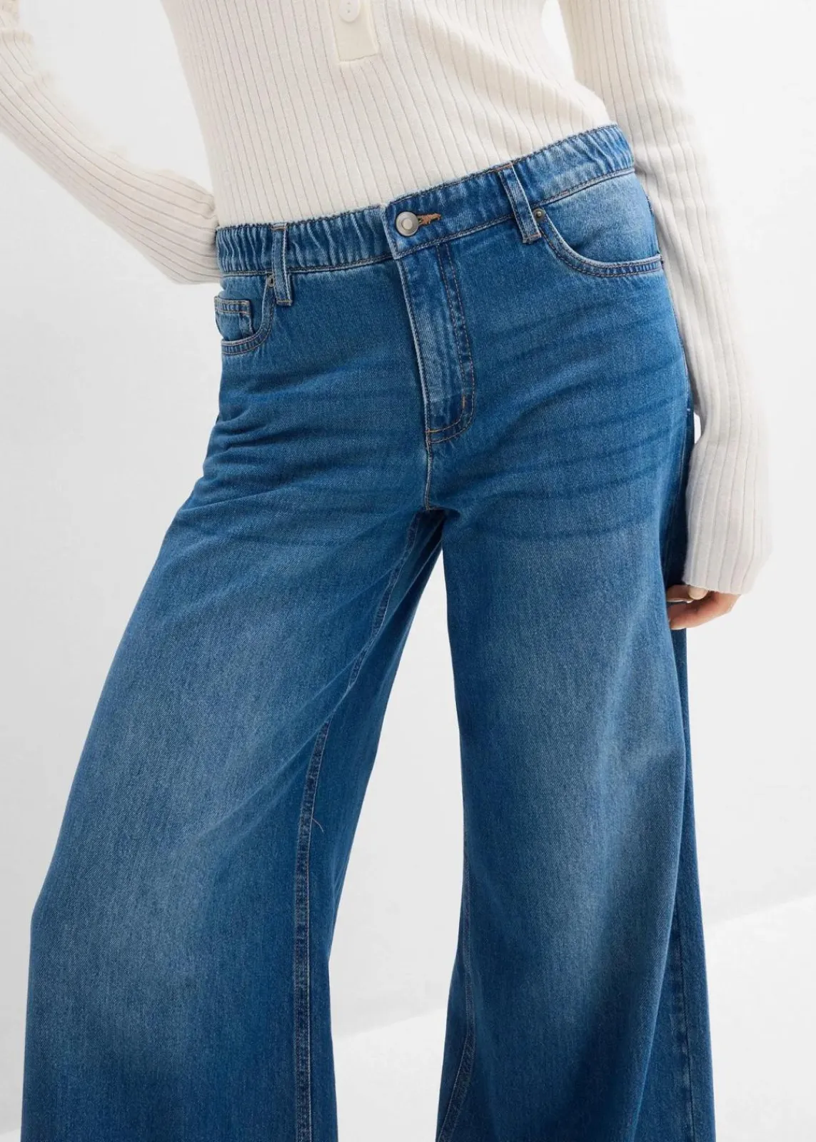 bonprix Jeans|Kurzgrößen^Wide-Leg-Jeans Mid Waist, Bequembund blau denim used