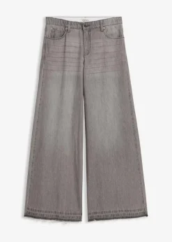 bonprix Kurzgrößen|Bekleidung·Shirts & Tops^Wide-Leg-Jeans Mid Waist, Bequembund hellgrau denim used
