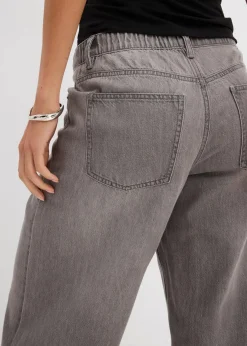 bonprix Kurzgrößen|Bekleidung·Shirts & Tops^Wide-Leg-Jeans Mid Waist, Bequembund hellgrau denim used