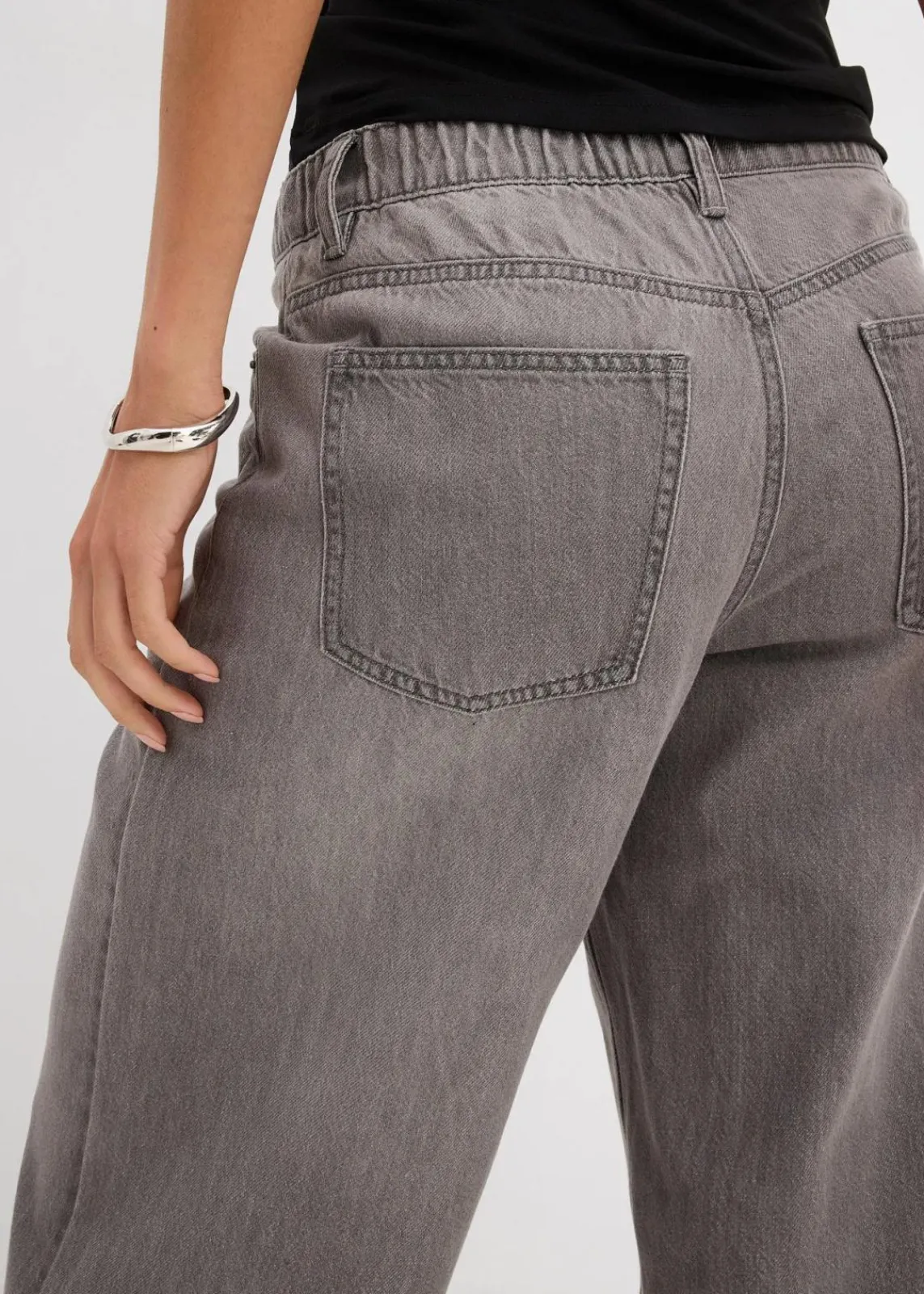 bonprix Kurzgrößen|Bekleidung·Shirts & Tops^Wide-Leg-Jeans Mid Waist, Bequembund hellgrau denim used