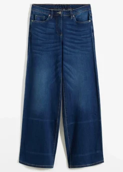 bonprix Jeans|Bekleidung·Shirts & Tops^Wide-Leg-Jeans Mid Waist, Bequembund blau denim
