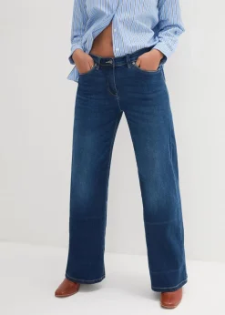 bonprix Jeans|Bekleidung·Shirts & Tops^Wide-Leg-Jeans Mid Waist, Bequembund blau denim
