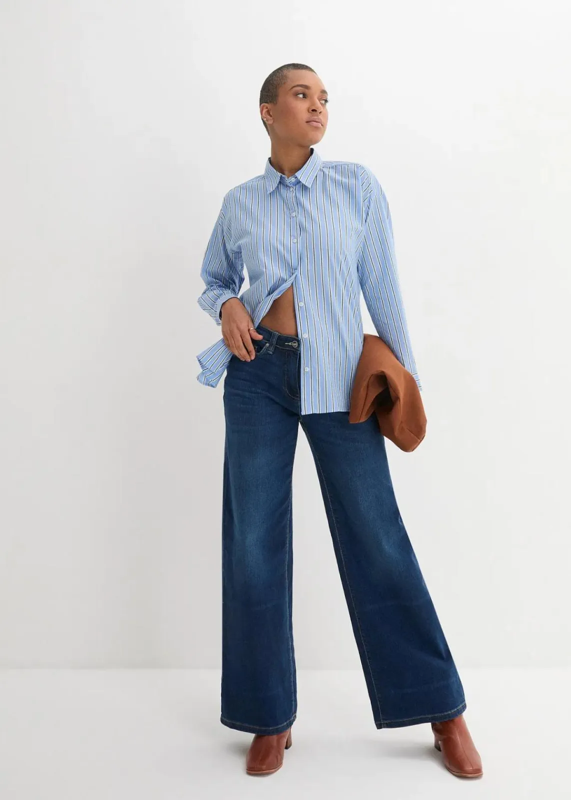 bonprix Jeans|Bekleidung·Shirts & Tops^Wide-Leg-Jeans Mid Waist, Bequembund blau denim