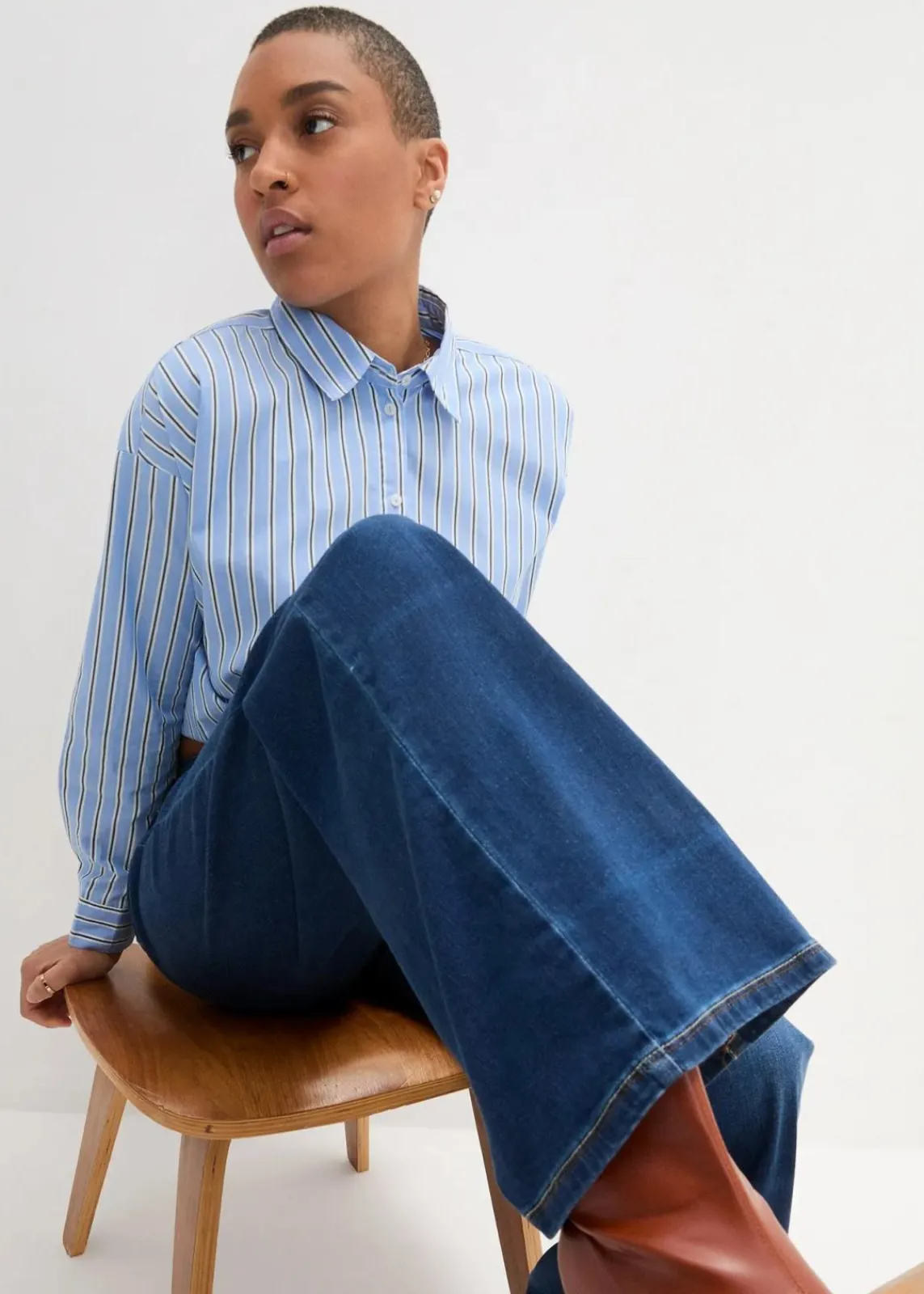 bonprix Jeans|Bekleidung·Shirts & Tops^Wide-Leg-Jeans Mid Waist, Bequembund blau denim