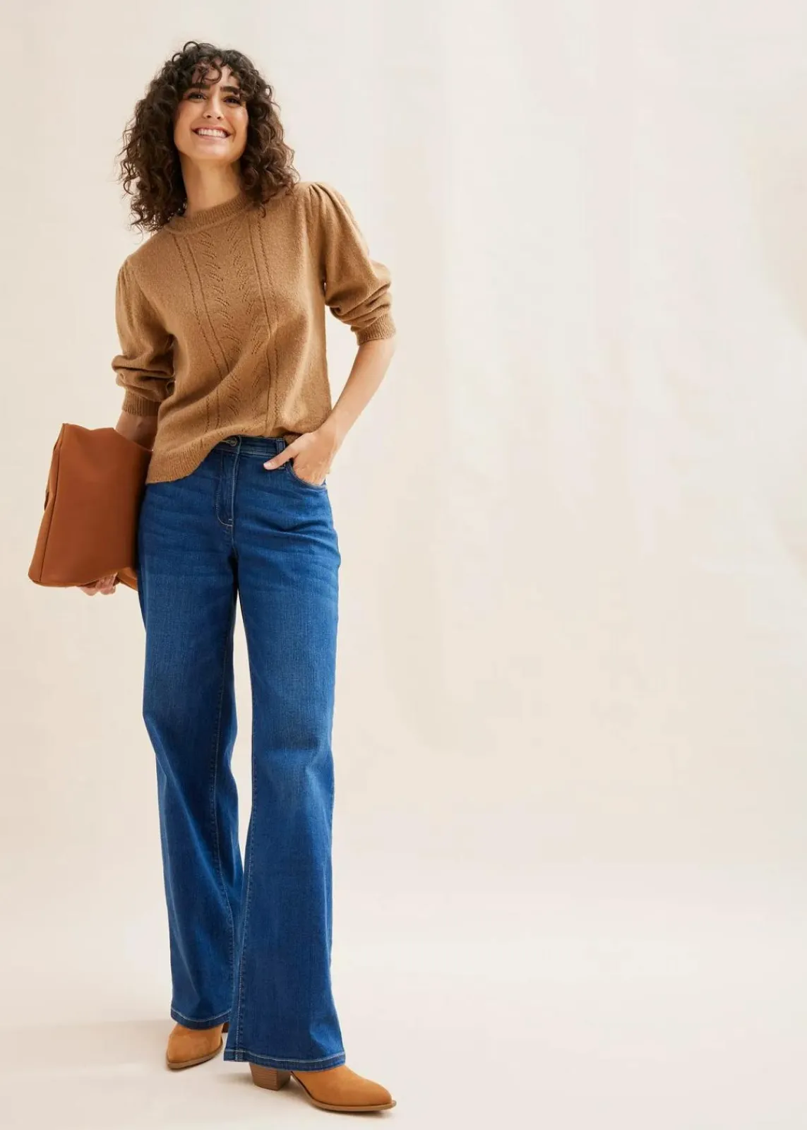 bonprix Jeans|Bekleidung·Shirts & Tops^Wide-Leg-Jeans Mid Waist, Bequembund blau denim