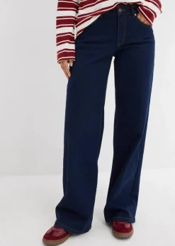 bonprix Jeans|Nachhaltigere Materialien^Wide-Leg-Jeans Mid Waist Bio- Baumwolle tiefblau denim ungewaschen