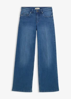 bonprix Bekleidung·Shirts & Tops|Nachhaltigere Materialien^Wide-Leg-Jeans Mid Waist Bio- Baumwolle blau denim used