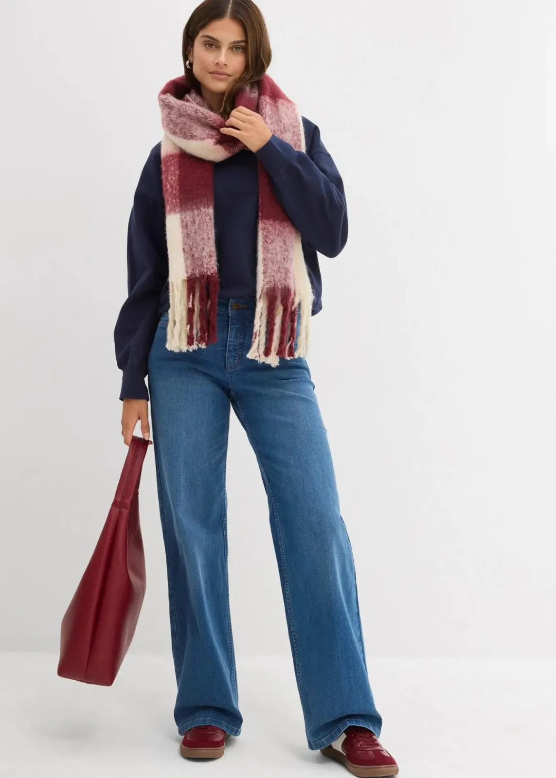 bonprix Bekleidung·Shirts & Tops|Nachhaltigere Materialien^Wide-Leg-Jeans Mid Waist Bio- Baumwolle blau denim used