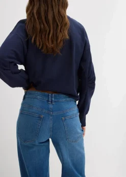 bonprix Bekleidung·Shirts & Tops|Nachhaltigere Materialien^Wide-Leg-Jeans Mid Waist Bio- Baumwolle blau denim used