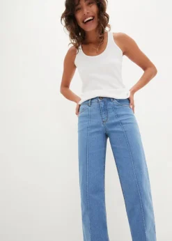 bonprix Bekleidung·Shirts & Tops|Jeans^Wide-Leg-Jeans, Mid Waist, cropped hellblau denim
