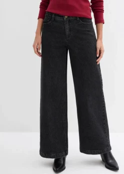 bonprix Jeans|Bekleidung·Shirts & Tops^Wide-Leg-Jeans, Mid Waist, Full Length dunkelgrau denim used