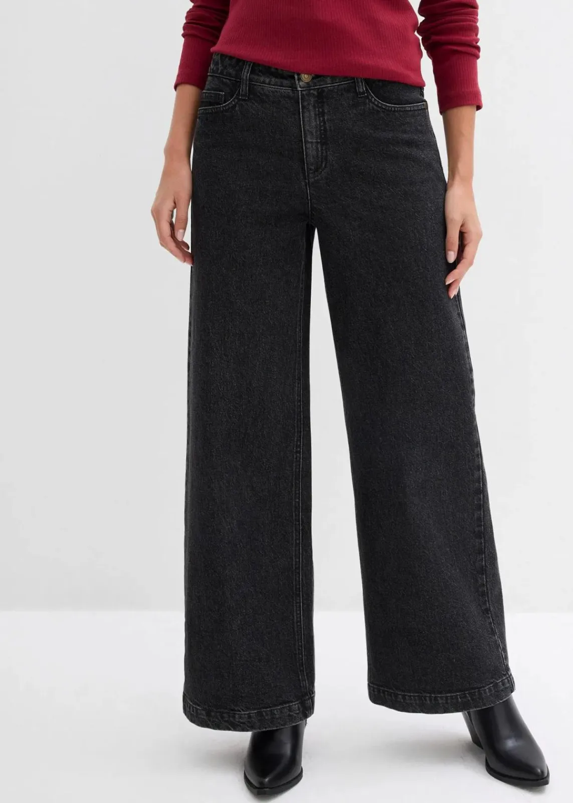 bonprix Jeans|Bekleidung·Shirts & Tops^Wide-Leg-Jeans, Mid Waist, Full Length dunkelgrau denim used