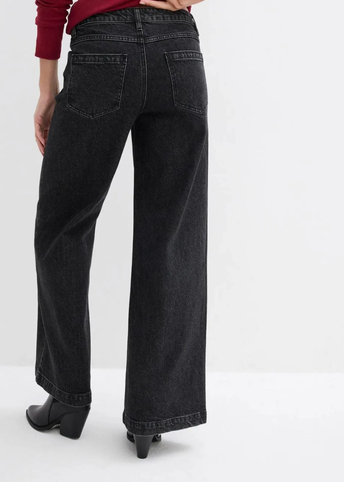 bonprix Jeans|Bekleidung·Shirts & Tops^Wide-Leg-Jeans, Mid Waist, Full Length dunkelgrau denim used