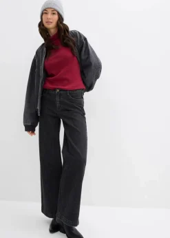 bonprix Jeans|Bekleidung·Shirts & Tops^Wide-Leg-Jeans, Mid Waist, Full Length dunkelgrau denim used