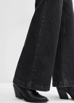 bonprix Jeans|Bekleidung·Shirts & Tops^Wide-Leg-Jeans, Mid Waist, Full Length dunkelgrau denim used