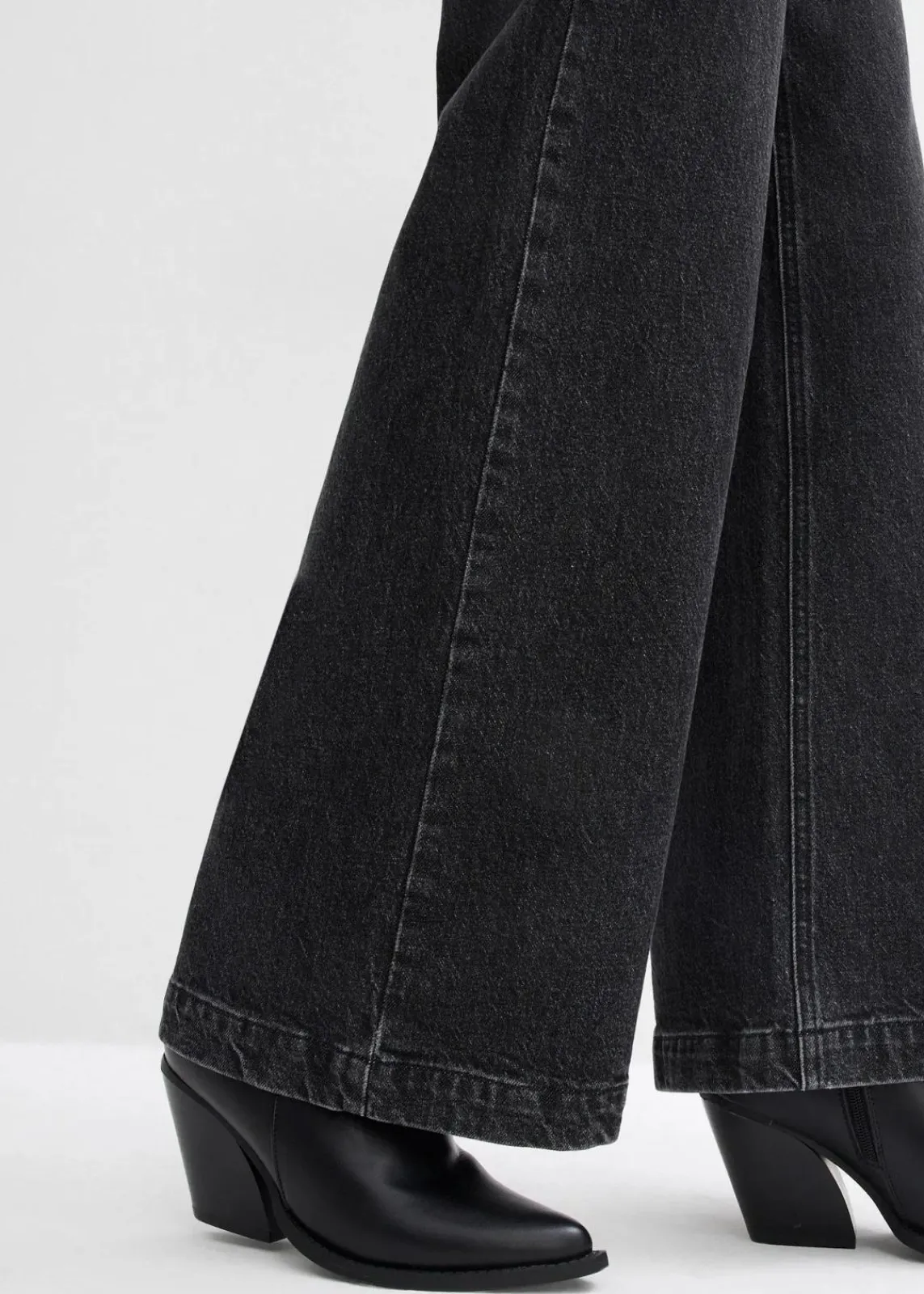 bonprix Jeans|Bekleidung·Shirts & Tops^Wide-Leg-Jeans, Mid Waist, Full Length dunkelgrau denim used