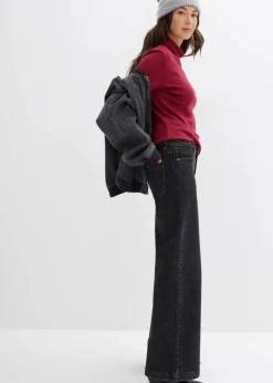 bonprix Jeans|Bekleidung·Shirts & Tops^Wide-Leg-Jeans, Mid Waist, Full Length dunkelgrau denim used