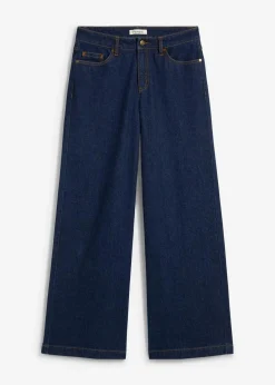 bonprix Bekleidung·Shirts & Tops|Jeans^Wide-Leg-Jeans, Mid Waist, Full Length tiefblau denim ungewaschen