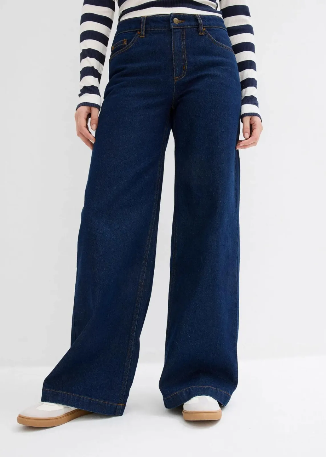 bonprix Bekleidung·Shirts & Tops|Jeans^Wide-Leg-Jeans, Mid Waist, Full Length tiefblau denim ungewaschen