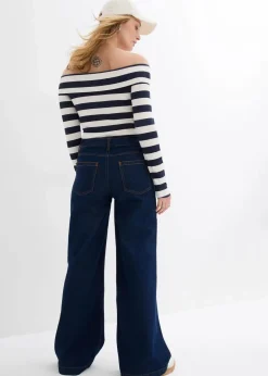 bonprix Bekleidung·Shirts & Tops|Jeans^Wide-Leg-Jeans, Mid Waist, Full Length tiefblau denim ungewaschen