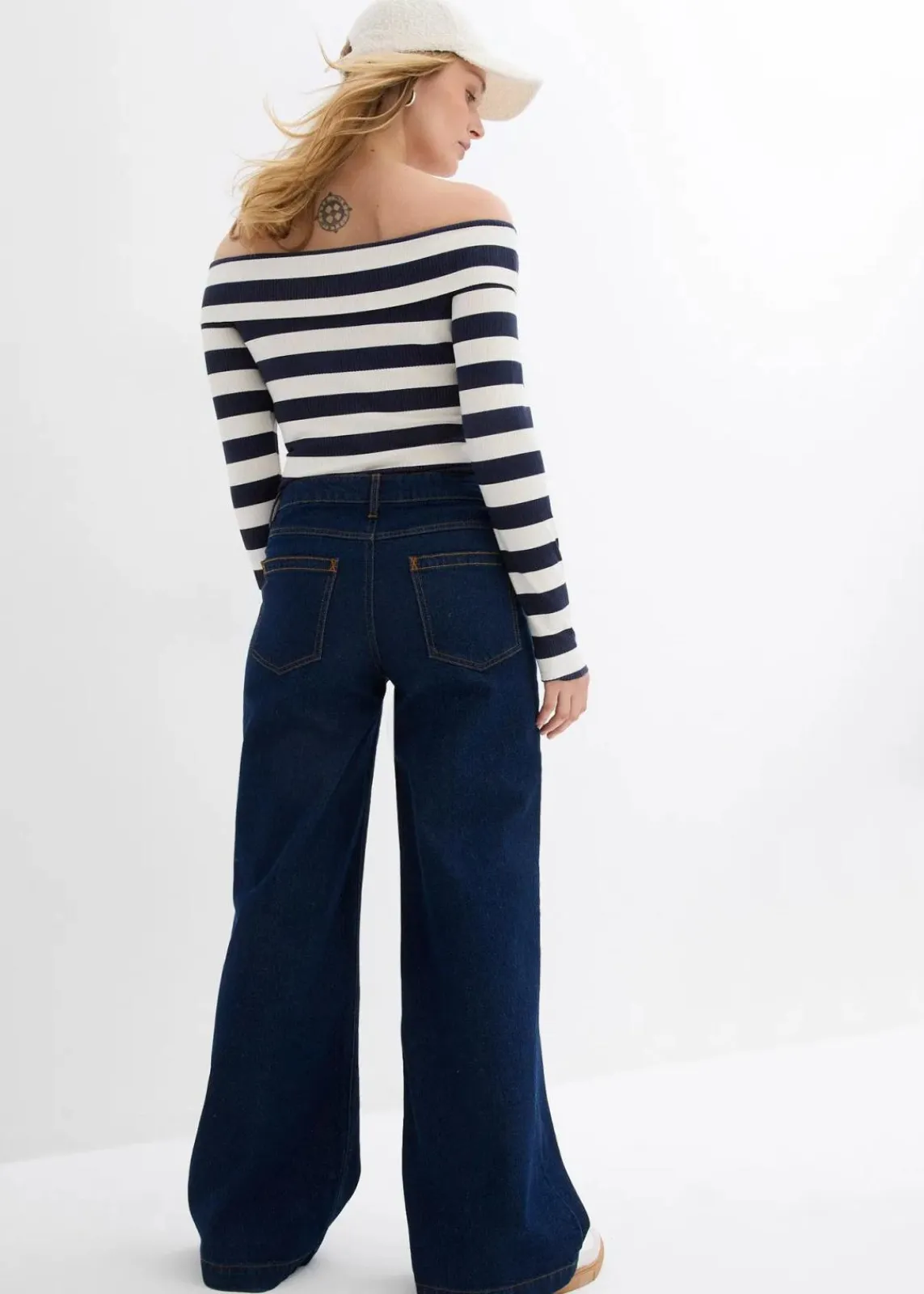 bonprix Bekleidung·Shirts & Tops|Jeans^Wide-Leg-Jeans, Mid Waist, Full Length tiefblau denim ungewaschen