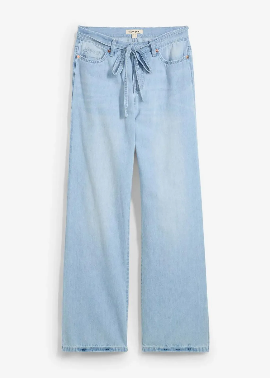 bonprix Kurzgrößen|Bekleidung·Shirts & Tops^Wide-Leg-Jeans, Mid Waist, Gürtel eisblau denim used