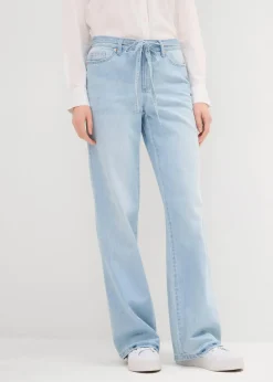 bonprix Kurzgrößen|Bekleidung·Shirts & Tops^Wide-Leg-Jeans, Mid Waist, Gürtel eisblau denim used