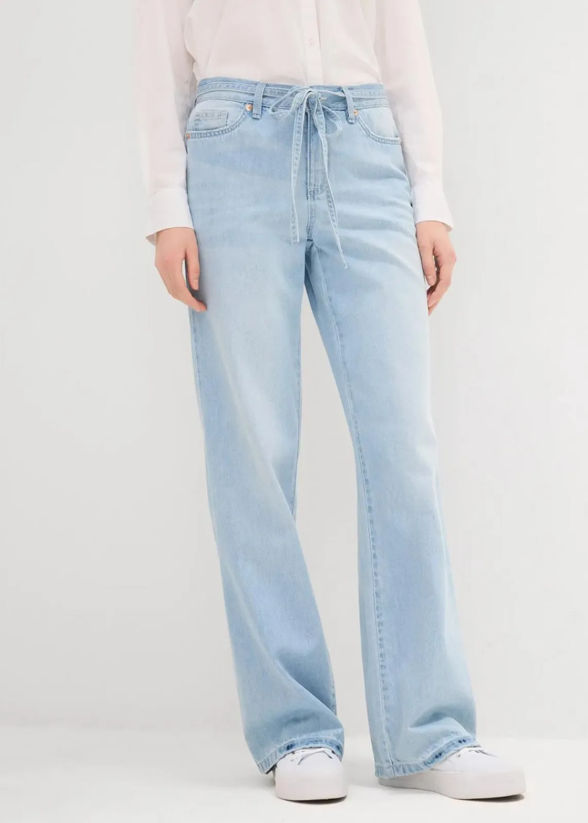 bonprix Kurzgrößen|Bekleidung·Shirts & Tops^Wide-Leg-Jeans, Mid Waist, Gürtel eisblau denim used