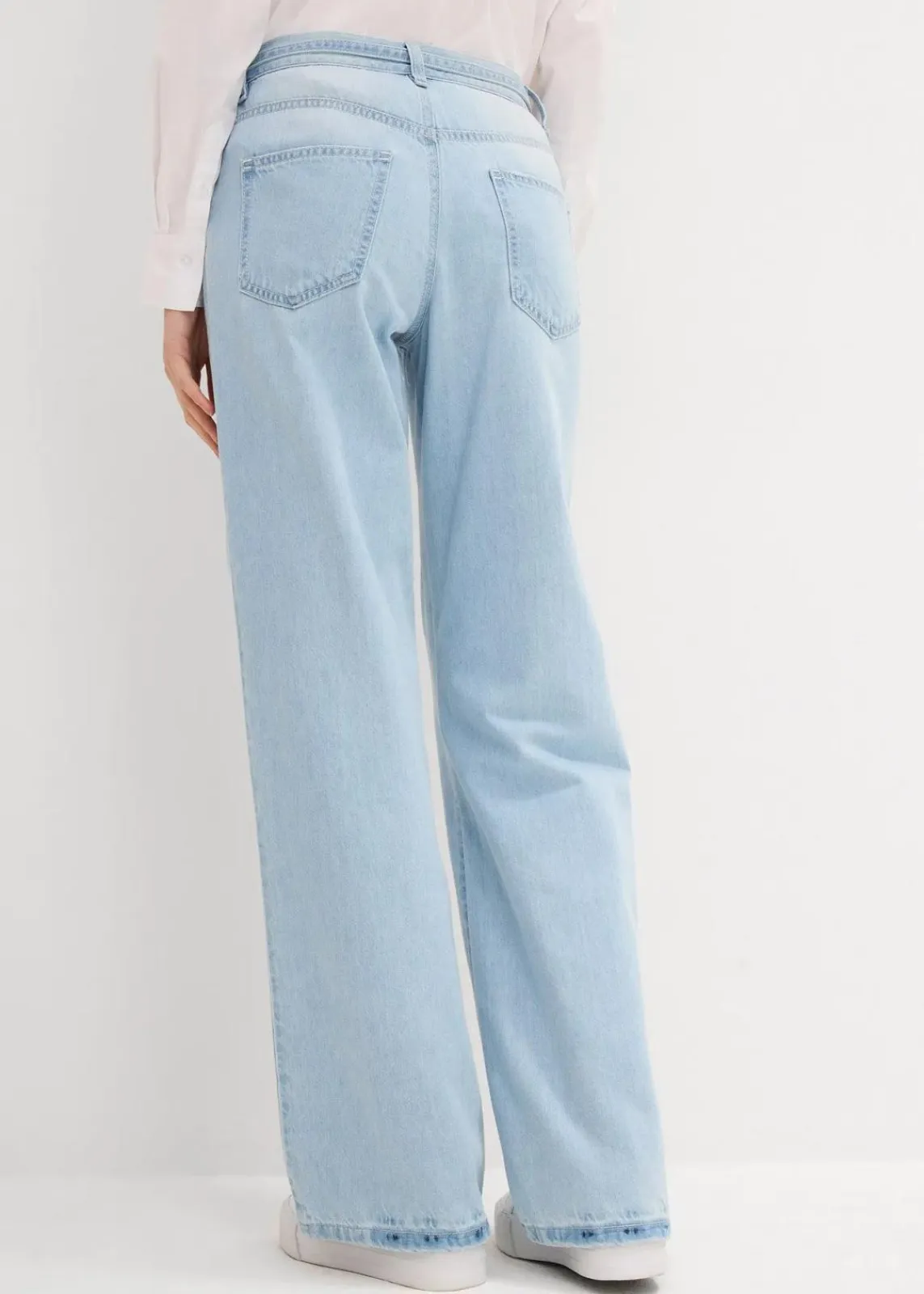 bonprix Kurzgrößen|Bekleidung·Shirts & Tops^Wide-Leg-Jeans, Mid Waist, Gürtel eisblau denim used