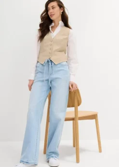 bonprix Kurzgrößen|Bekleidung·Shirts & Tops^Wide-Leg-Jeans, Mid Waist, Gürtel eisblau denim used