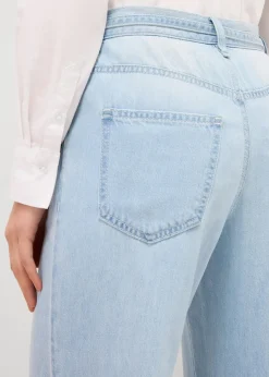 bonprix Kurzgrößen|Bekleidung·Shirts & Tops^Wide-Leg-Jeans, Mid Waist, Gürtel eisblau denim used