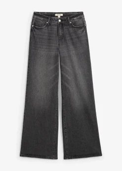 bonprix Jeans|Kurzgrößen^Wide-Leg-Jeans, Mid Waist, Low Stretch Full Length schwarz denim used