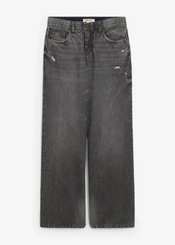 bonprix Jeans|Kurzgrößen^Wide-Leg-Jeans Mid Waist, Low Stretch dunkelgrau denim used