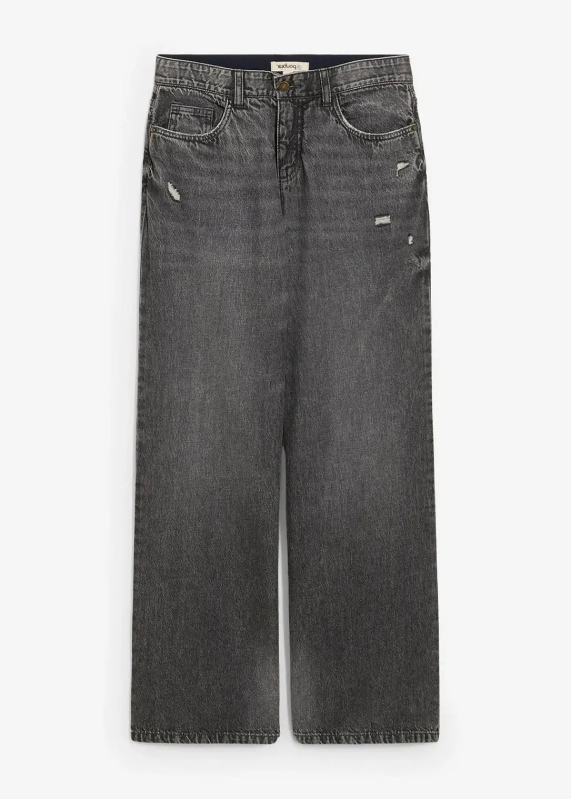 bonprix Jeans|Kurzgrößen^Wide-Leg-Jeans Mid Waist, Low Stretch dunkelgrau denim used