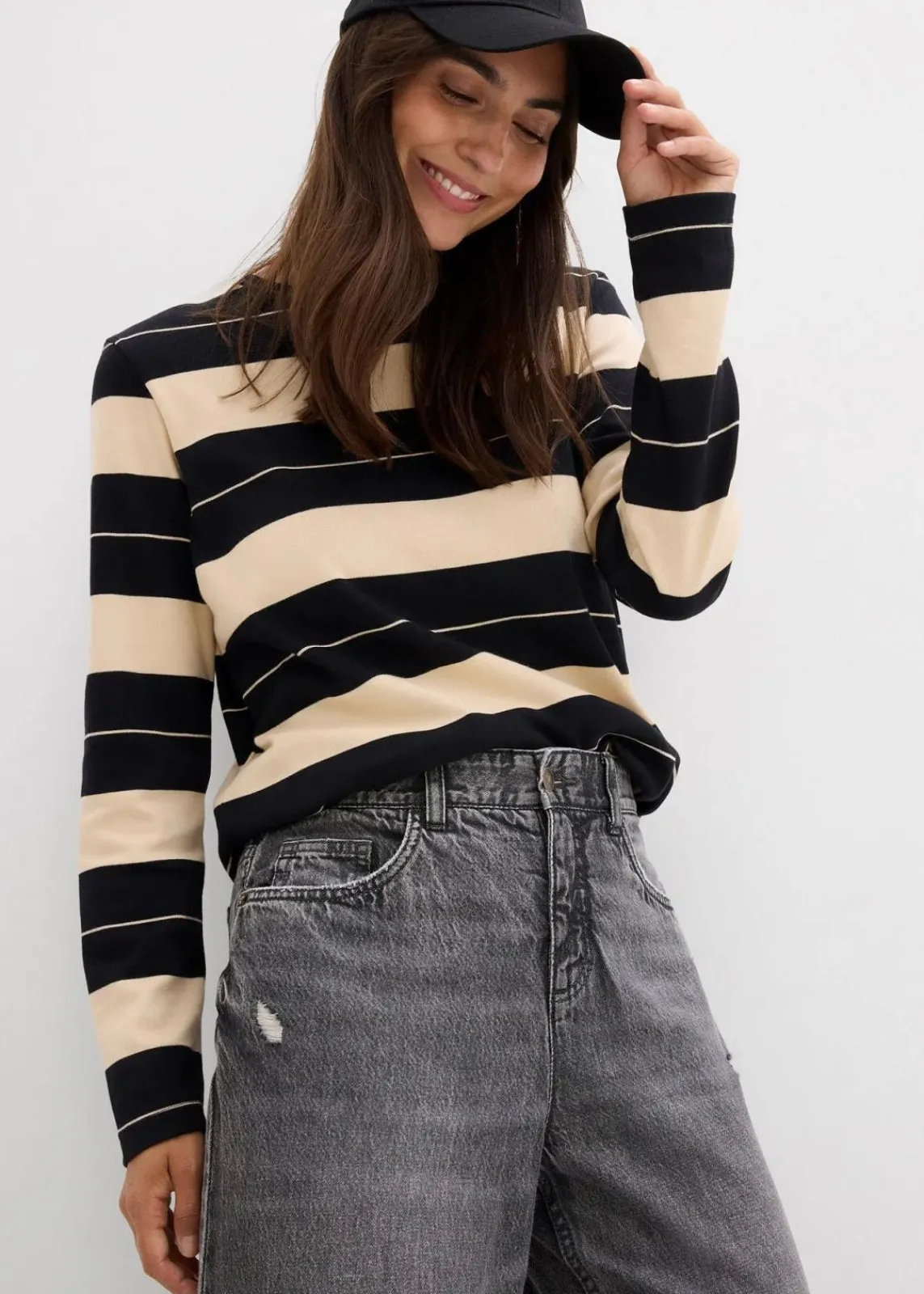 bonprix Jeans|Kurzgrößen^Wide-Leg-Jeans Mid Waist, Low Stretch dunkelgrau denim used
