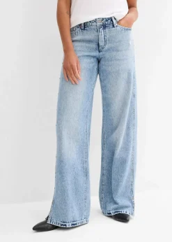 bonprix Jeans|Bekleidung·Shirts & Tops^Wide-Leg-Jeans Mid Waist, Low Stretch eisblau denim used